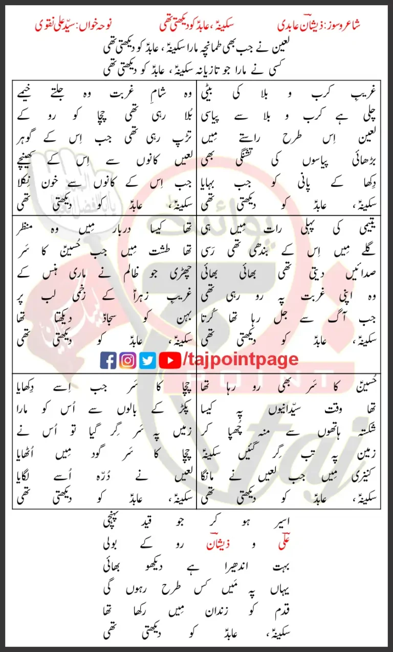 Sakina Abid Ko Dekhti Thi Syed Ali Naqvi Lyrics Urdu 2025