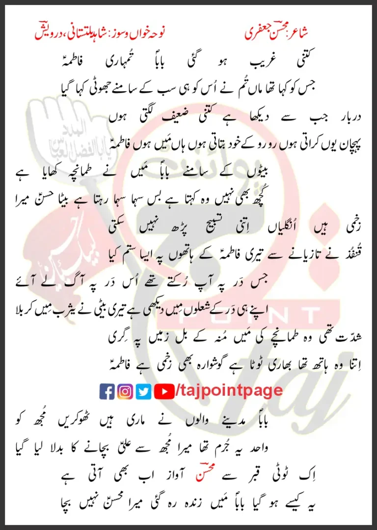 Baba Tumhari Fatima Shahid Baltistani Lyrics Urdu 2025