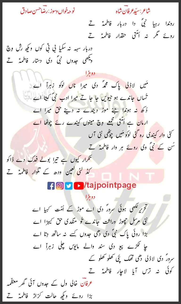 Ronda Reya Nabi Da Darbar Raza Hassan Sadiq Lyrics Punjabi 2025