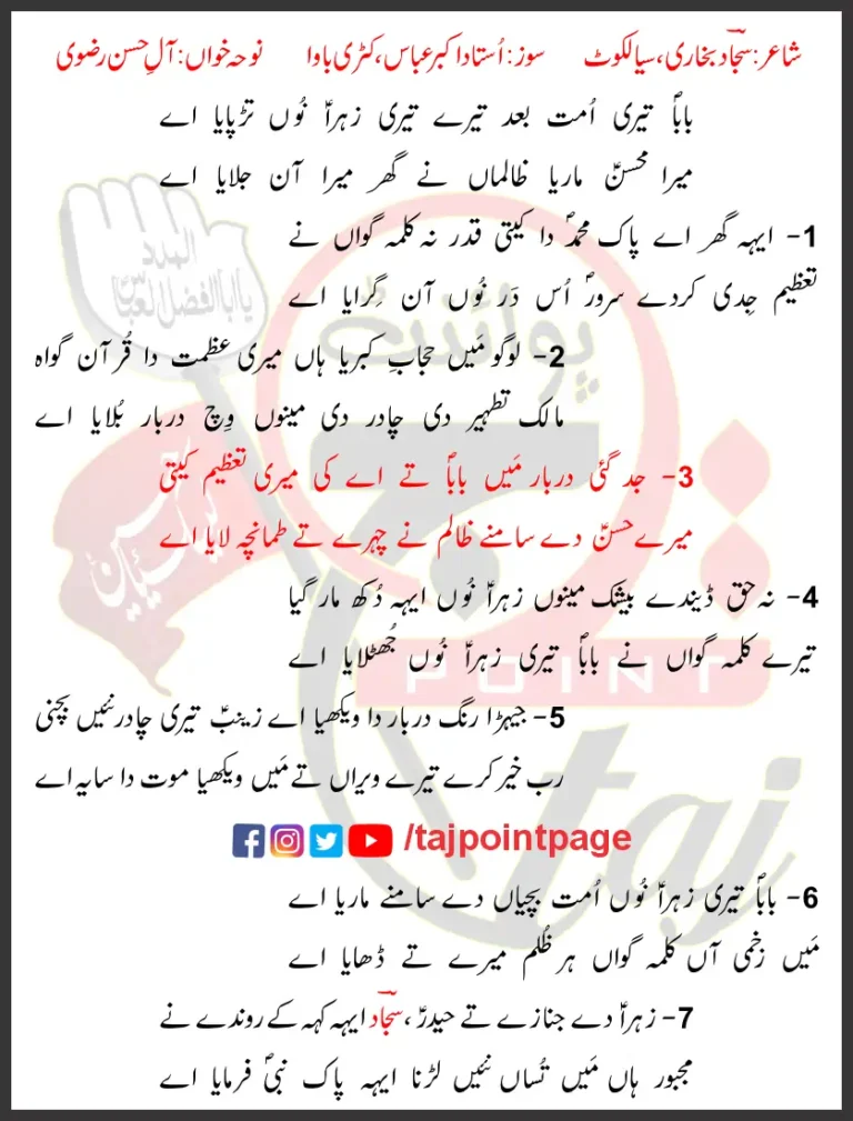 Teri Zahra Nu Tarpaya Ay Allay Hassan Rizvi Lyrics Punjabi 2025