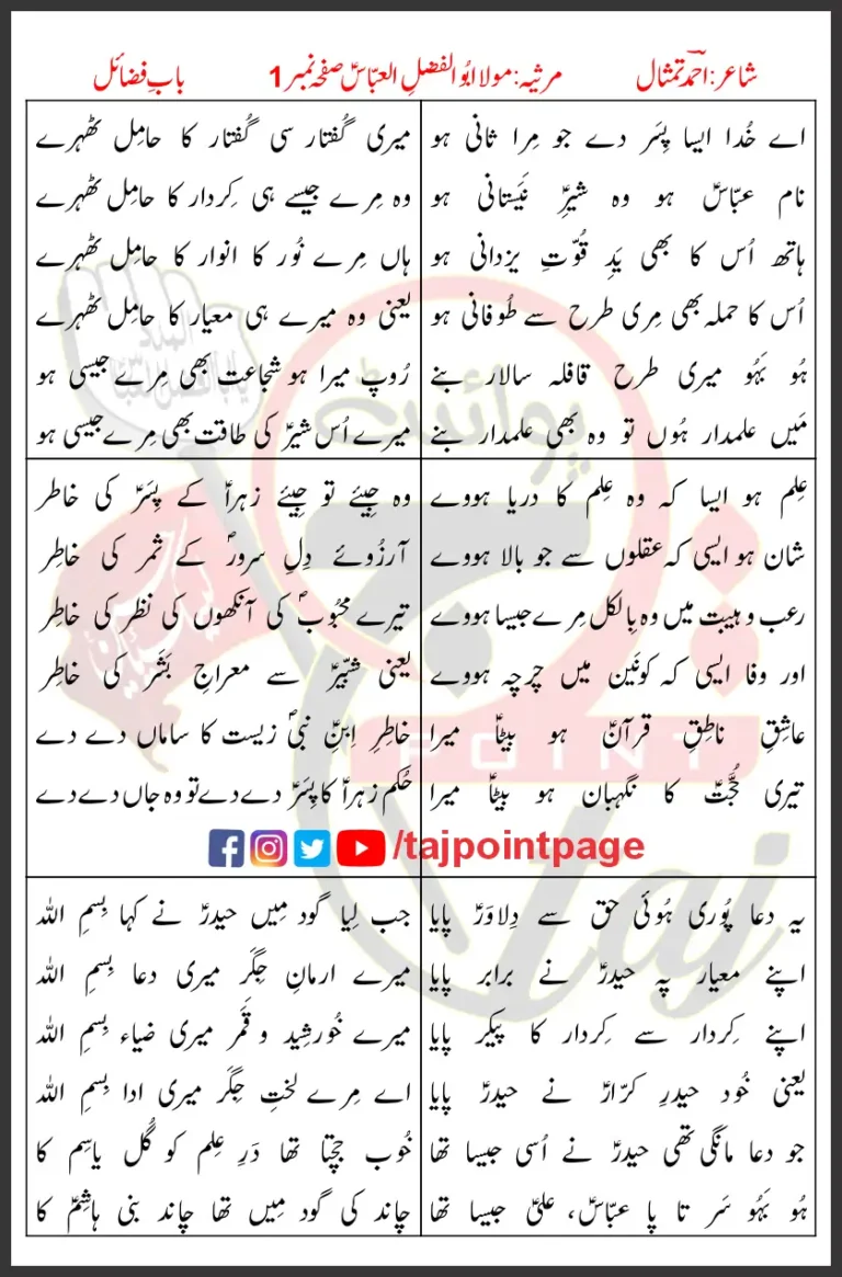 Bab e Fazail Mola Abul Fazal Al Abbas Lyrics Urdu 2026 Page 1