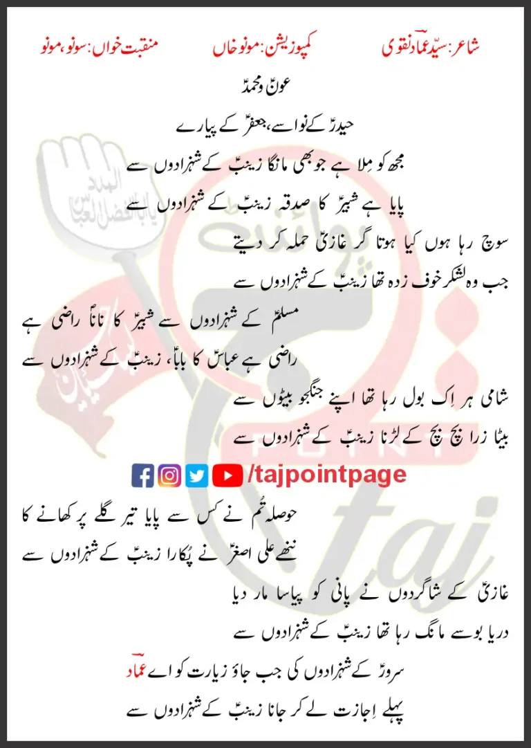 Zainab Ke Shahzadoun Se Sonu Monu Lyrics Urdu 2026