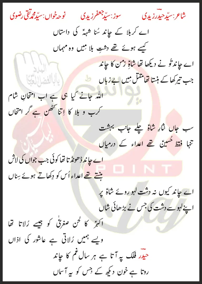 Aye Karbala Ke Chand Suna Sheh Ki Dastan SM Taqi Rizvi Lyrics Urdu 2026