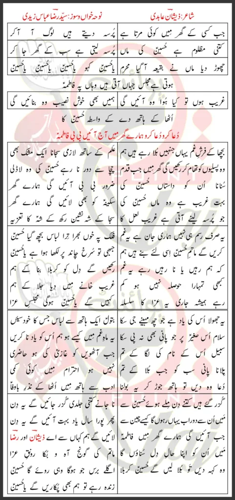 Hamary Ghar Main Aaj Aayen bibi Fatima Syed Raza Abbas Zaidi