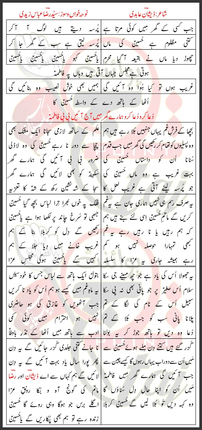 Hamary Ghar Main Aaj Aayen bibi Fatima Syed Raza Abbas Zaidi Lyrics Urdu 2026