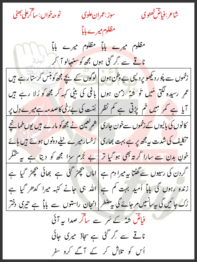 Mazloom Mere Baba Sagar Ali Bhatti Lyrics Urdu 2026