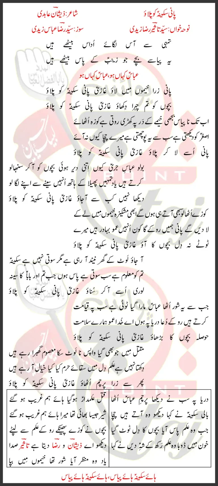 Pani Sakina Ko Pilao Syed Raza Abbas Zaidi Taseer Raza Zaidi Lyrics Urdu 2026