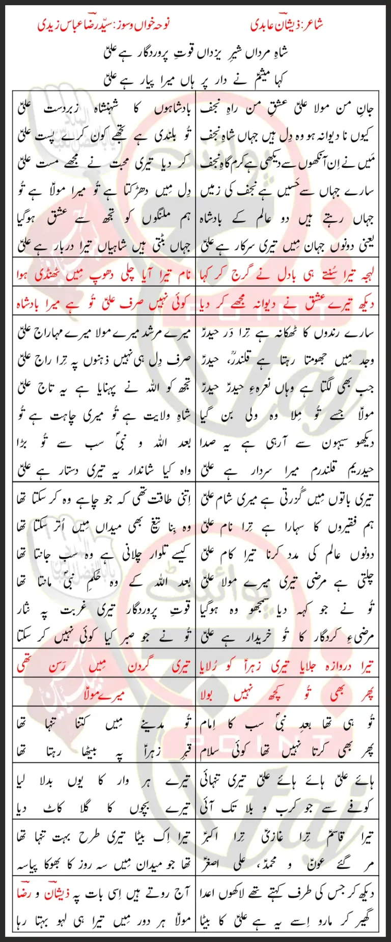 Shah e Mardan Shair e Yazdan Syed Raza Abbas Zaidi Lyrics Urdu 2026