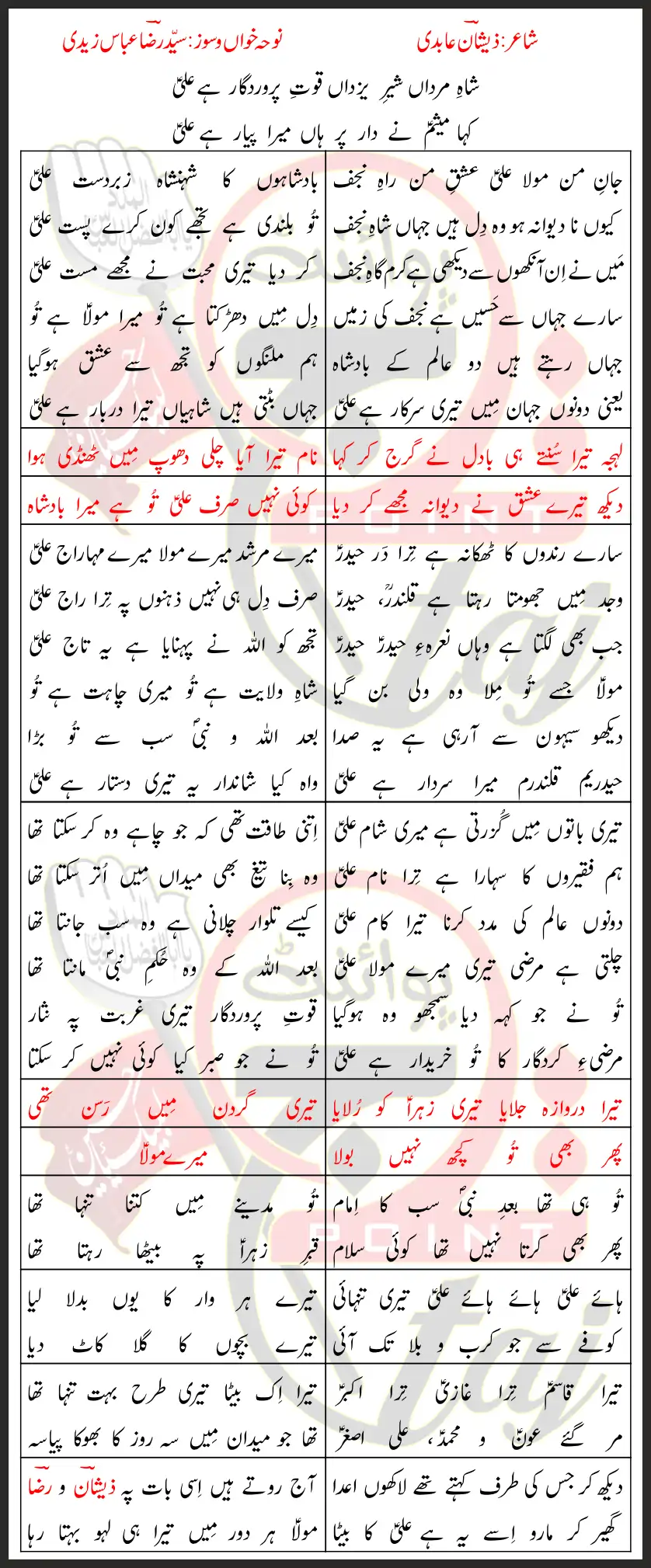 Shah e Mardan Shair e Yazdan Syed Raza Abbas Zaidi Lyrics Urdu 2026