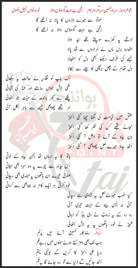 Zakhmi Hai Bohot Gaisuon Wala Nabeel Rizvi Lyrics Urdu 2026 1 Zakhmi Hai Bohot Gaisuon Wala Nabeel Rizvi