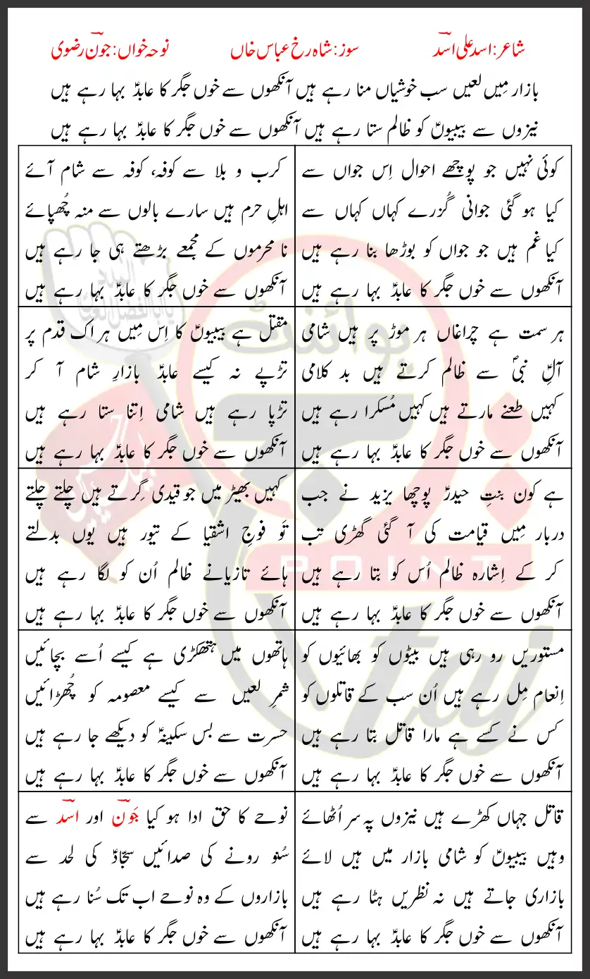 Ankhon Se Khon Jigar Ka Abid Baha Rahe Joan Rizvi Lyrics In Urdu 2026