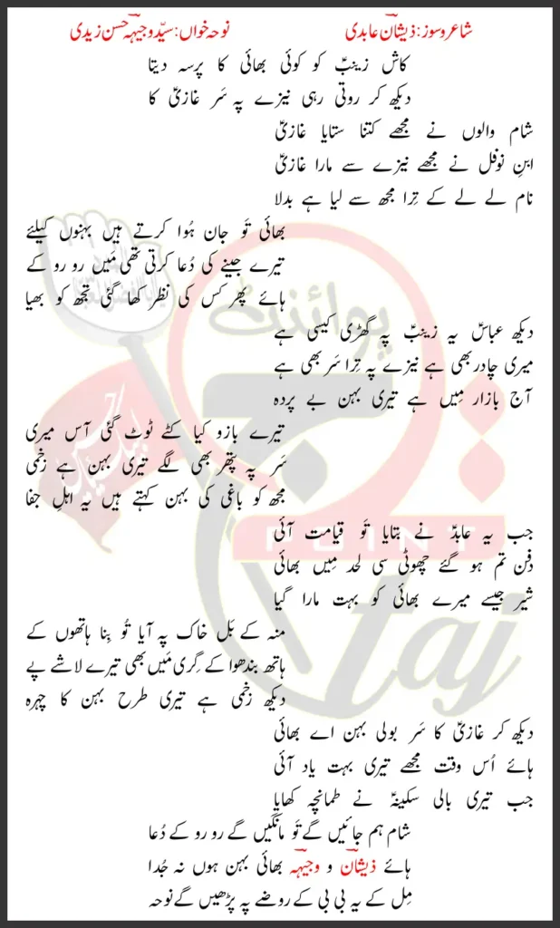 Kash Zainab Ko Koi Bhai Ka Pursa Deta Syed Wajhi Hasan Zaidi Lyrics In Urdu 2026 1 Kash Zainab Ko Koi Bhai Ka Pursa Deta Syed Wajhi Hasan Zaidi Lyrics In Urdu 2026