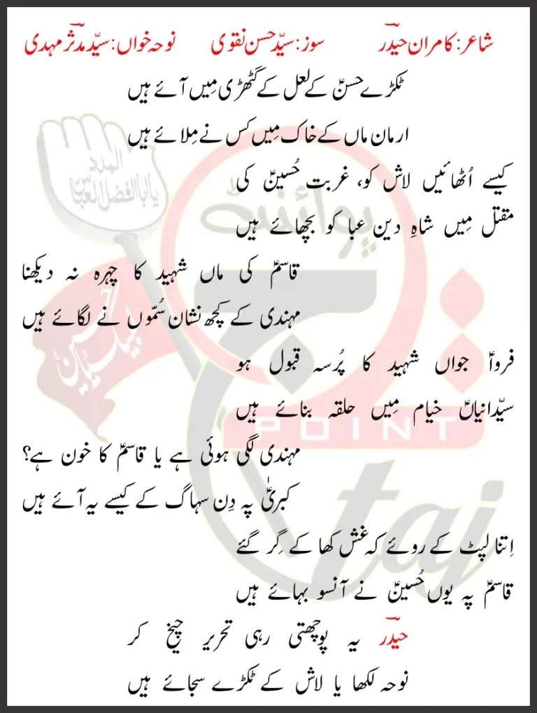 Tukre Hasan K Laal Ke Syed Mudassir Mehdi Lyrics In Urdu 2026