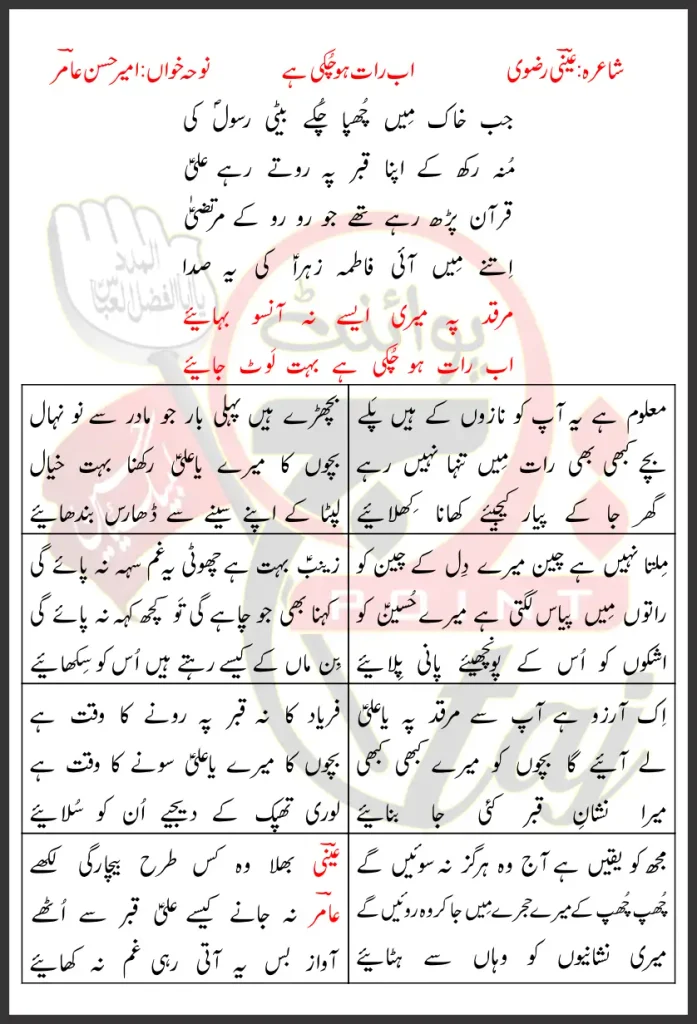 Ab Raat Ho Chuki Hai Ameer Hasan Aamir 2024 Lyrics In Urdu