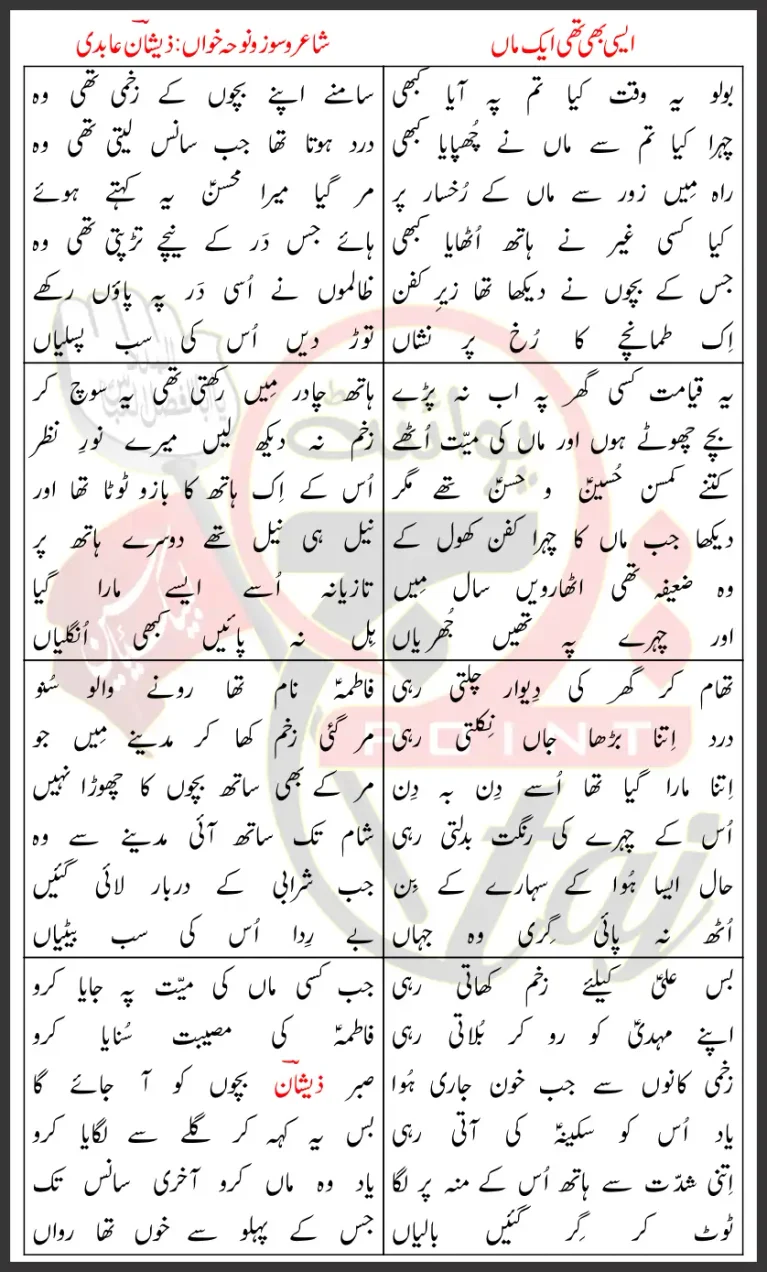 Aisi Bhi Thi Aik Maa Zeeshan Abidi Lyrics In Urdu 2026