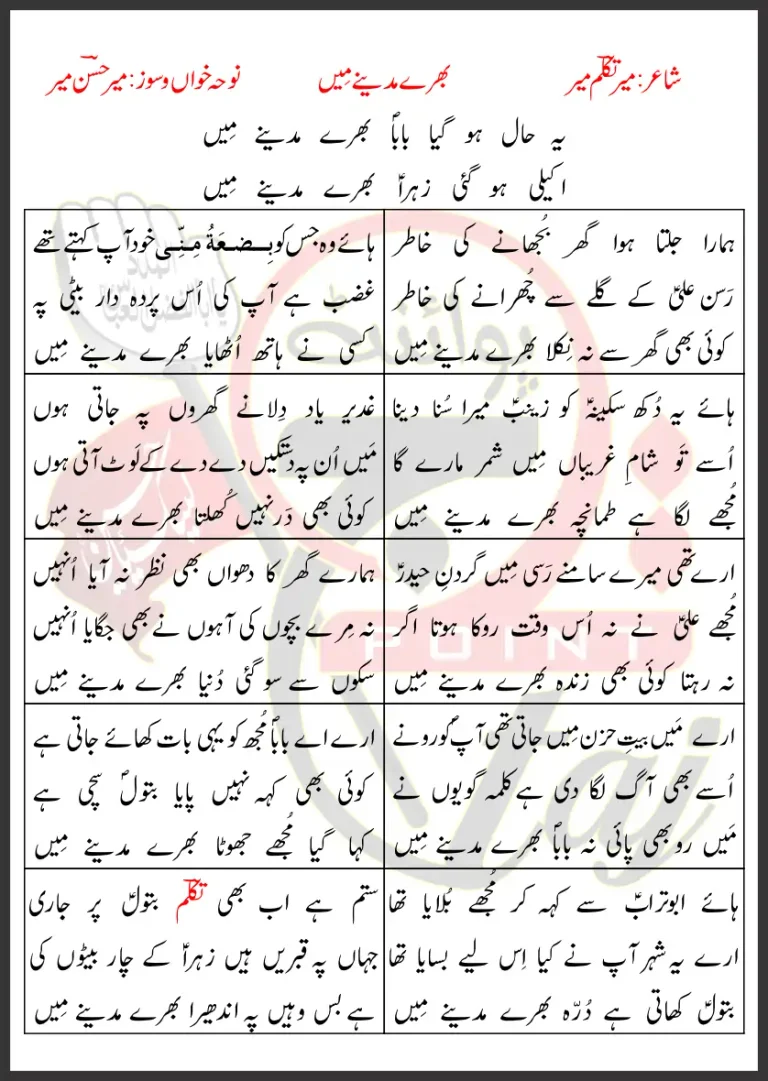Bharay Madinay Main Mir Hasan Mir 2026 Lyrics In Urdu