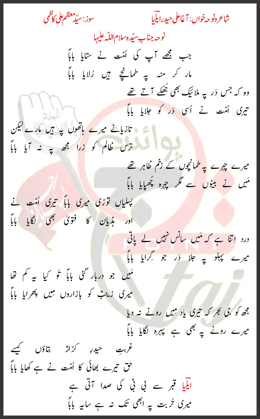 Jab Mujhey Ap Ki Ummat Nay Sataya Baba Agha Ali Haider Alliya Lyrics In Urdu 2022